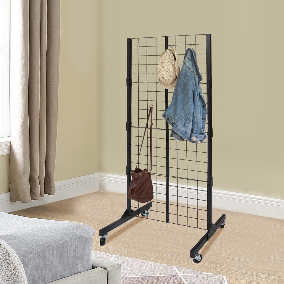 NEW Movable Metal Grid Wall Panel Stand Pegboard Retail Display Rack