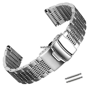 Solid Double Locking Verschluss Edelstahl Mesh Uhrenarmband Strap Armband 18-24