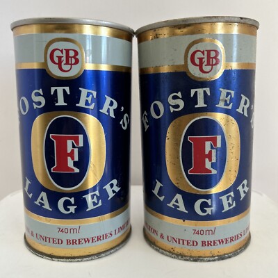  RARE BIG 750 Ml VINTAGE FOSTERS LAGER BEER CANS EMPTY LOT OF 2