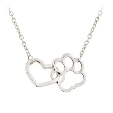 Cat Dog Puppy Paw Print Stamped Pet Memorial Pendant Necklace Love Heart Silver