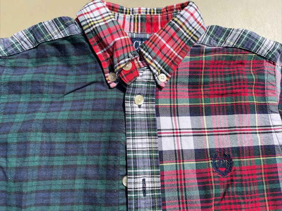 Chaps Youth Size 7 Two Toned Plaid Flannel Blue/Green & Red/White/Blue/Yellow - Image 2 of 4