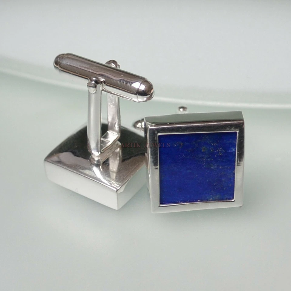 Gemas de lapislázuli natural con gemelos de plata de ley 925 #2300 Foto 2 de 4