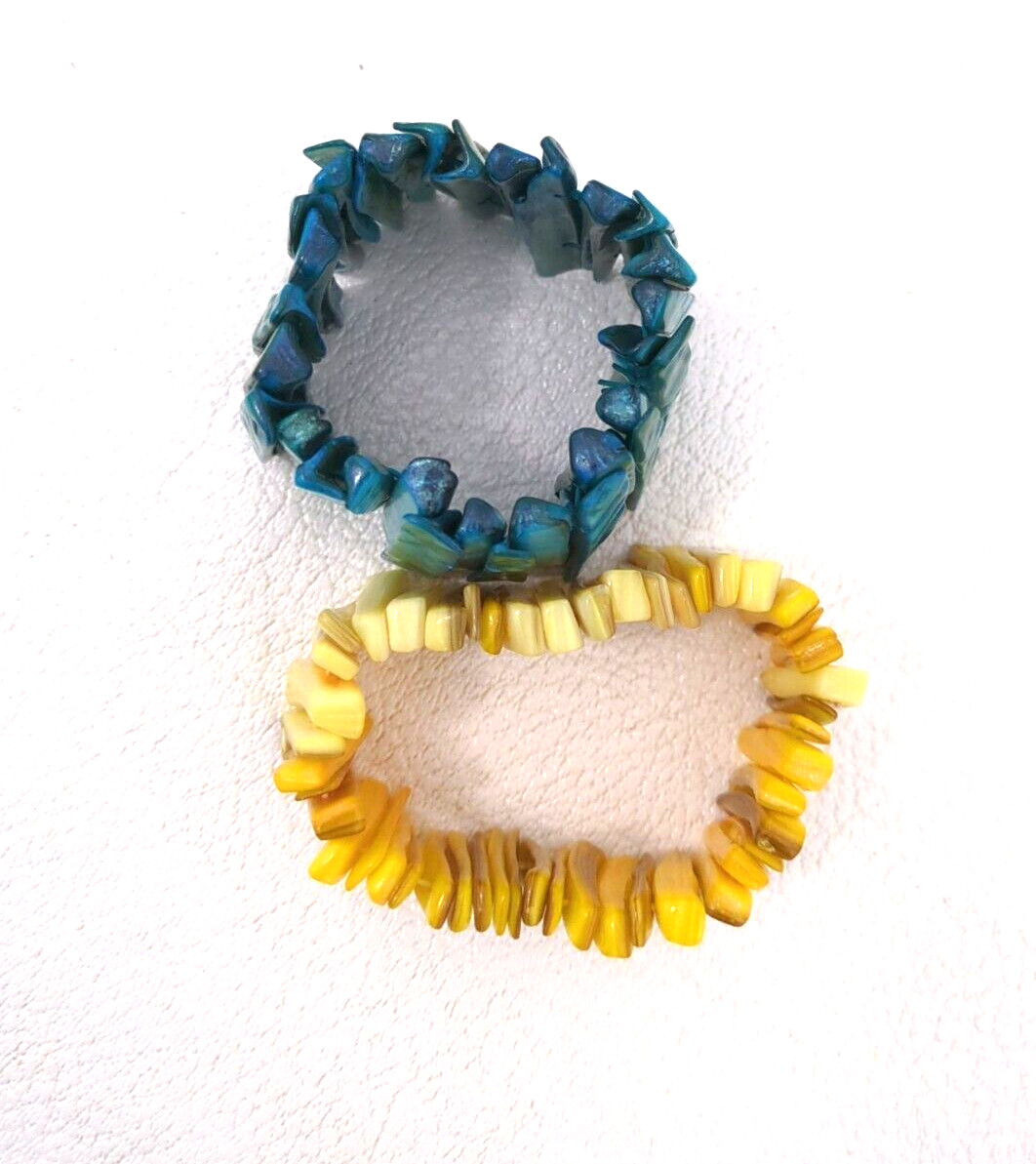 2 Shell Stretch Cuff Bracelets Iridescent Turquoi… - image 9
