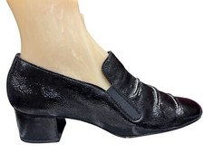 7.5 M NOS Vtg 70s Shoes MOD PIRATE CHUNKY HEEL Black Crinkle LEATHER Ci Ranno