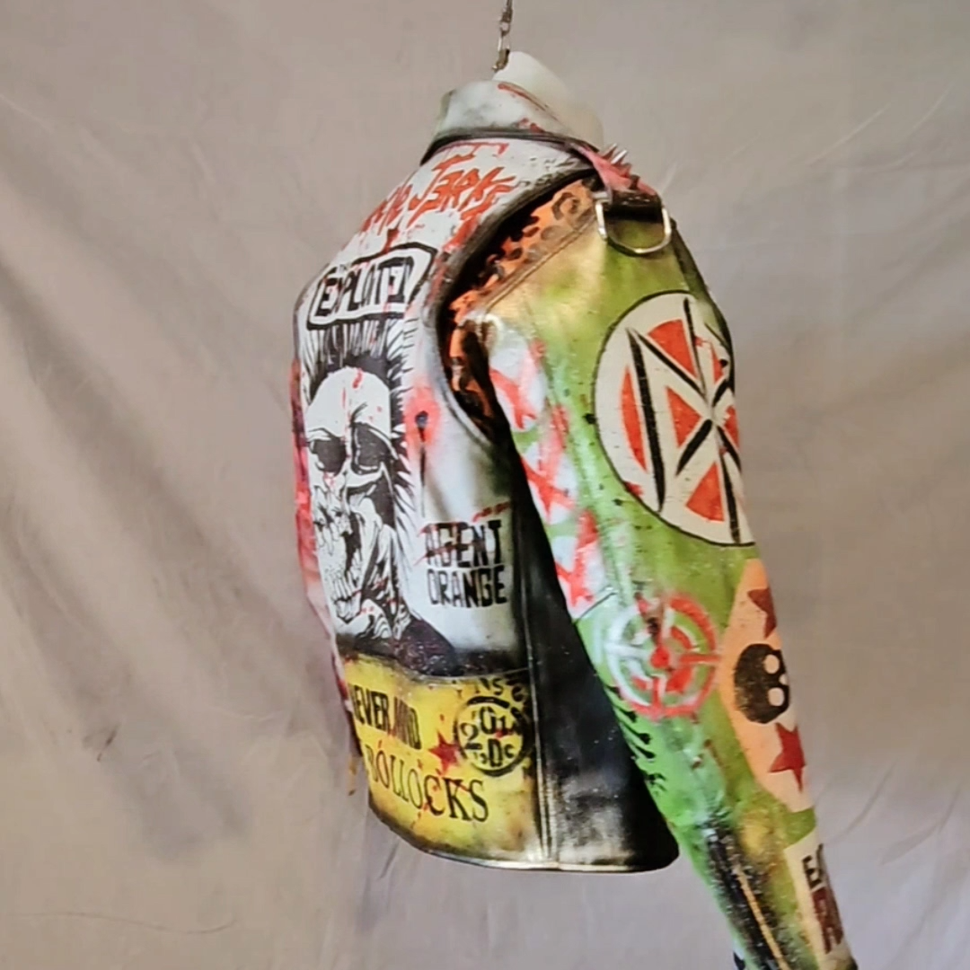 Vintage Leather Spiked Hand Painted Punk Rock Skull Jacket All