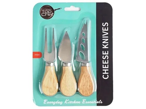 3 Pcs Wooden Handle Cheese Knives Stainless Steel Cheese Butter Knife Fork Set - Picture 2 of 12