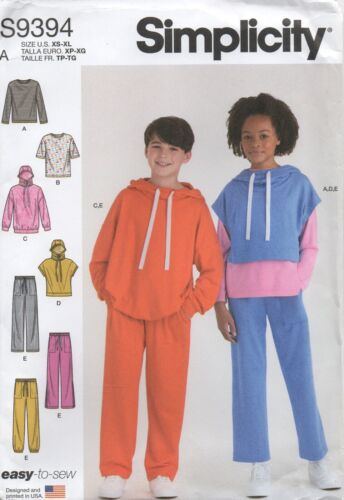 Simplicity Sewing Pattern 9394 Knit Hoodies Joggers Trousers T-Shirts Age 4-14 - Afbeelding 1 van 10