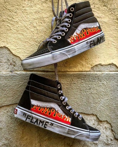 Vans Flame Sk8-Hi Alte Borchie Vintage Scarpe SK8 Fiamme Fuoco [CUSTOM] |  eBay