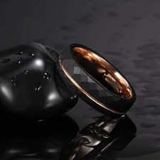 6mm Black Faceted Womens Mens Ring Tungsten Ring Rose Gold Line Wedding Band