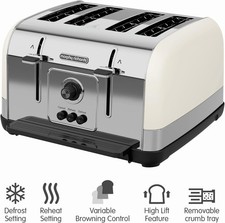 Image of Morphy Richards 4 Toaster 240132 Defrost Venture Cream 4 Slice Toaster 1800W