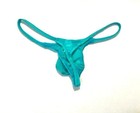 Men's Size L (USA-M) Sheer See Through T-Back Thong - Aqua - Waffled Fabric — photo 4