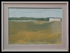 Paesaggio con radura e casolare stile OTTONE ROSAI tempera cartone cornice 64x84