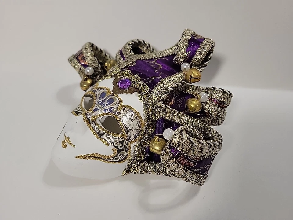 Venetian Jester Mask Purple/Gold- Made in Italy - La Maschera Del Galeone - Image 4 of 4