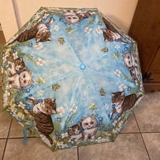 Cute, Vintage Folding Umbrella, Beautiful Illustration Of Playful Cats