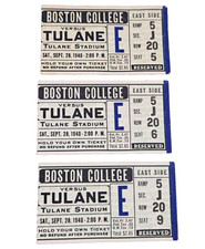 3 VTG 1940 Boston College vs Tulane Football Ticket Stubs 9/28/40 Tulane Stadium