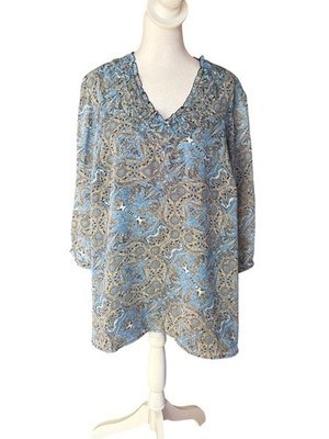 Coldwater Creek Blouse Top Blue Black Paisley Print Womens Plus Size 1X 18