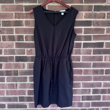 Amazon Essentials Black Sleeveless Dress V Neck Elastic Waist Medium Linen
