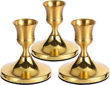 3 Pcs Brass Gold Taper Candle Holders, Vintage Metal Candlestick Holders Set Fr