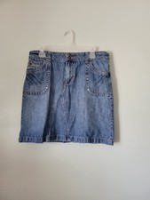 Y2K Route 66 Denim Skirt Knee Length Women's 11/12 A-Line Pockets Button Closure