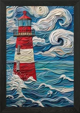Lighthouse in Stormy Sea Framed Wall Art Poster Canvas Print Picture