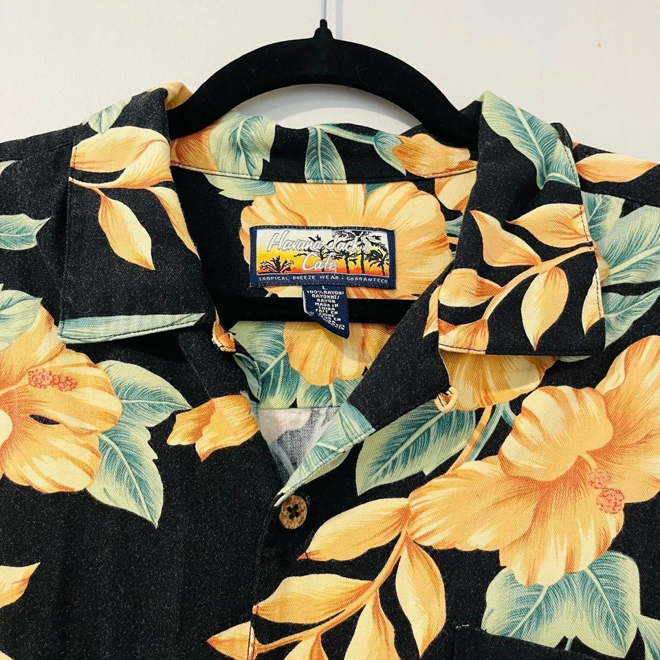 Havana Jack’s Cafe Yellow Floral Hawaiian Button Polo size Large - Image 2 of 4