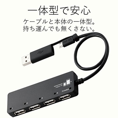ELECOM USB2.0 microUSB black hub 4-port bus power microUSB cable + adapter F/S - Picture 6 of 7