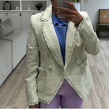 HOUSE of HARLOW 1960 Pistachio Green Double-Breasted tweed Knit Blazer Jacket M