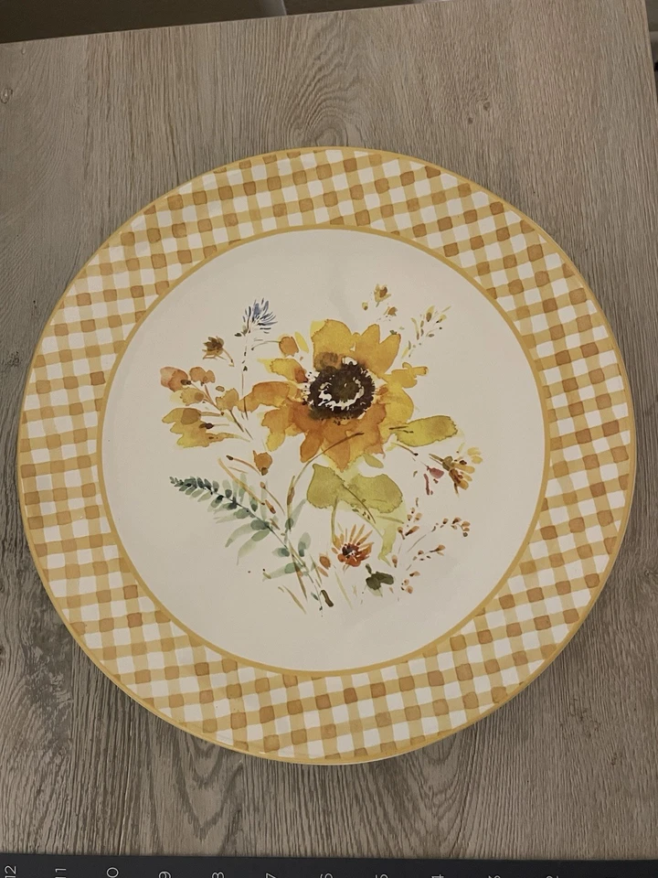 Juego de 4 vajilla certificada International Sunflowers Forever 11" nueva con etiquetas Foto 3 de 4