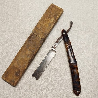 Antique E. Valley N.Y. Straight Razor w/ A. La Porte Box Barber Notch 1880s