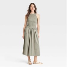 NWT Universal Thread sz S Olive Smocked Knit Maxi A-line Dress Sleeveless C1