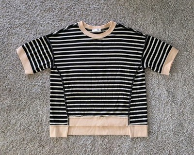 Poetsky Striped Knit Crew Neck Short Sleeve Rib Trim Top Size S