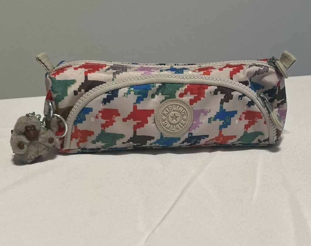 Case Zip Pouch W Monkey Keychain Nylon Abstract Print