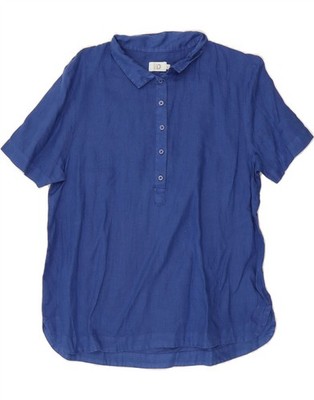 Dack's Damen Kurzarm Pullover Shirt UK 14 Large Blau Leinen DR32