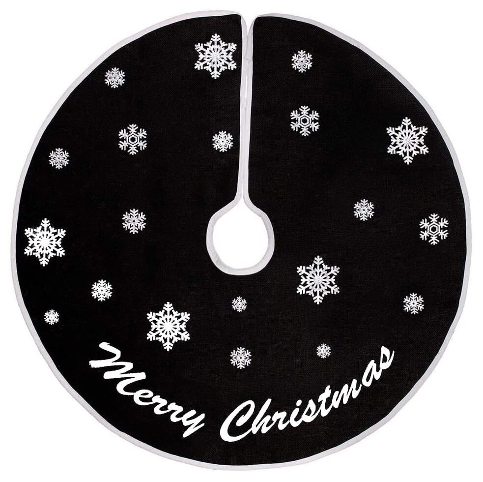 Burlap Christmas Tree Skirt, 30 Inch Tree Skirt with White 30 inch Black