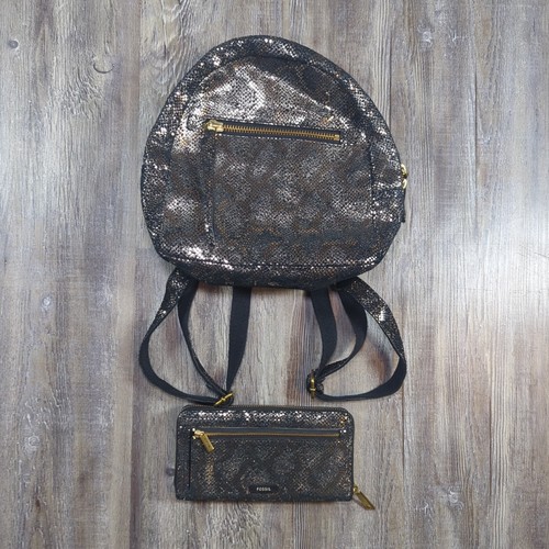 FOSSIL Megan Silver Leather Small Backpack Purse Handbag & Matching ...