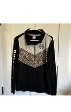 Victoria's Secret PINK Black With Cheetah Print Quarterzip Sweatshirt Size M