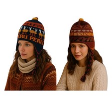 NWOT Peruvian Knit Winter Hat Ear Flap Beanie Alpaca Chullo Llama Pom Pom Tassel