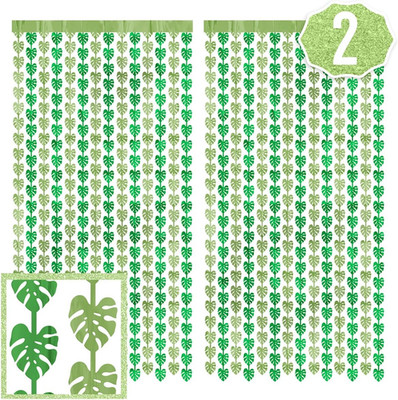 Jungle Leaf Foil Curtain - Set of 2, 3X7 Ft | Safari Theme Party Decorations, Zo