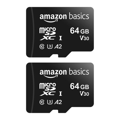 Amazon Basics MicroSDXC UHS-I Memory Card 64GB 2-Pack Class 10 A2 U3 V30 4K