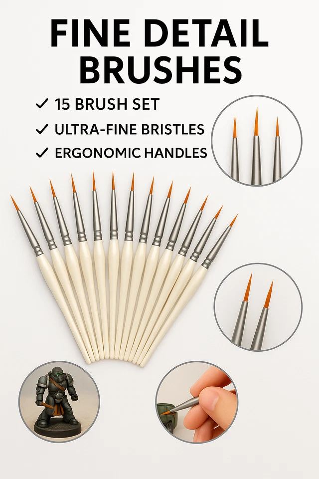 SET 15 EXTRA FINE DETAIL MINIATURE MODELING NAIL ART CRAFT PAINT BRUSH SET PB002 - Image 4 of 4