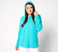 Denim & Co. Women's Jacket Sz L Adaptive Beach French Terry Hooded Blue A647746