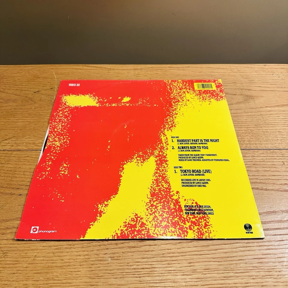 Bon Jovi Hardest Part Is The Night Tokyo Road 1985 Vinyl 12" Import - Image 2 of 3