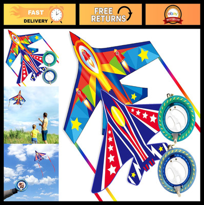 Fighter Airplane Kite for Kids and Adults with Handle and 300ft String