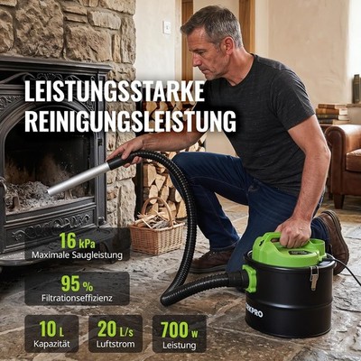WORKPRO Aschesauger, 700W Staubsauger, 10L, 16kPa Saugleistung/Ersatzfilter