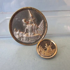 2 Stamped White Metal BUTTON Trumpeter Cracow 1 Coat Size Vintage Antique 