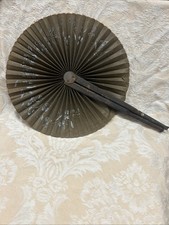 Hand Painted Victorian Fan Brown Silk With White/Silver Flowers