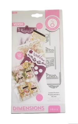 tonic studios DIMENSIONS Loaded Pockets Polybag Headers VERSO Die Set 3919e, NEW