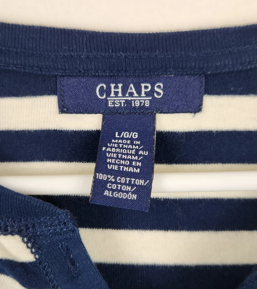 Camisa de mujer Chaps manga larga cuello en V rayas hallina botón náutica talla L algodón Foto 4 de 4