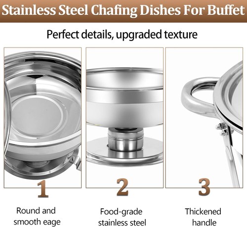 5QT Chafing Dishes for Buffet Chafers and Buffet Warmers Sets 4PACK for Events - Imagen 4 de 7