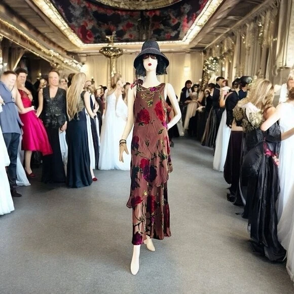 Nuevo con etiquetas Vestido de Baile Spenser Jeremy Vintage Terciopelo Seda Rosas Talla 12 Vestido Multicolor Foto 2 de 4